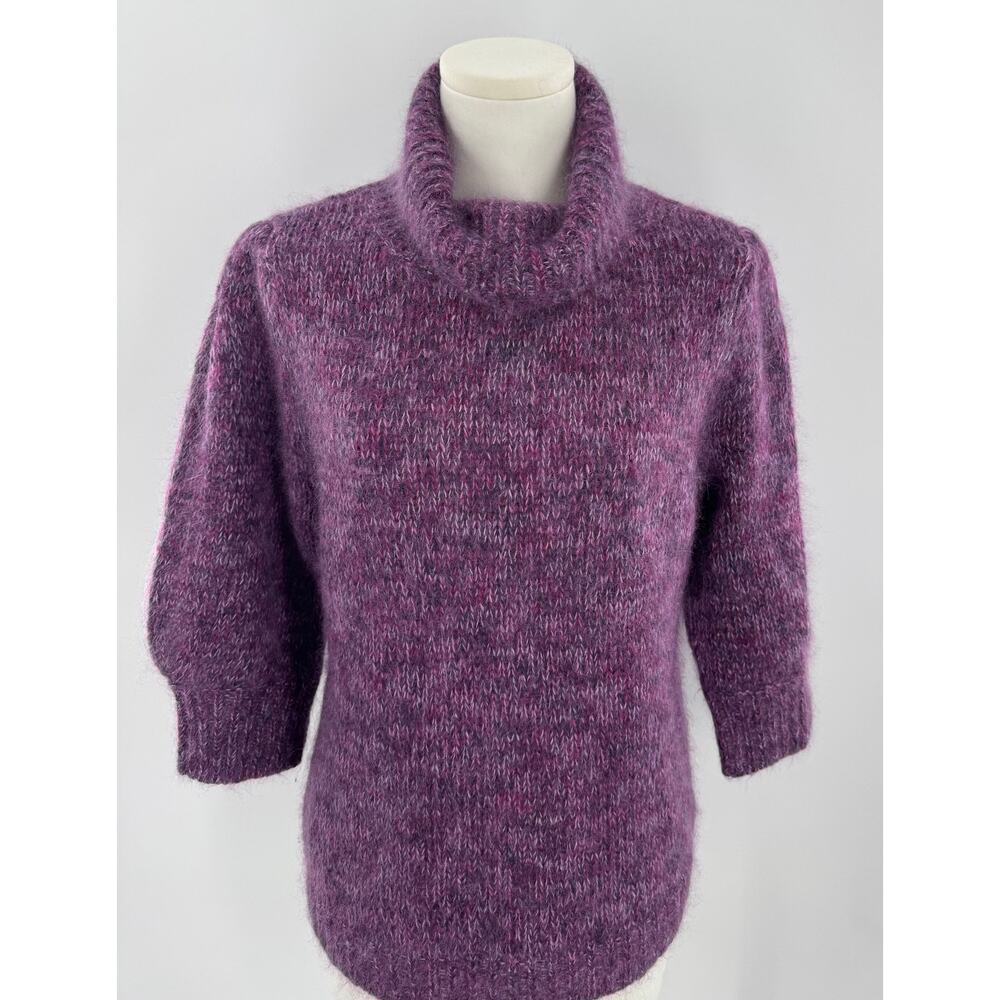 Lewit Mohair Wool Silk Sweater Purple Magenta Turleneck Puff Sleeve M